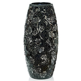 London Boutique Decorative Glittery Sparkled Mosaic Flower Vase gift present (30YG Black Rose)