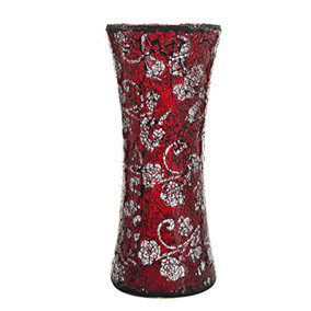 London Boutique Decorative Glittery Sparkled Mosaic Flower Vase gift present (Cylinder Red Rose)