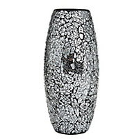 London Boutique Decorative Vase Mosaic Black Handmade Glitter Vase Sparkle Glass gift present (Black)