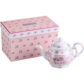 London Boutique Extra Large Teapot Fine China Shabby Chic Vintage Floral in Gift box (Teapot Rose Pink)