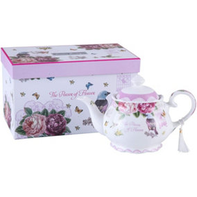 London Boutique Extra LargeTeapot Shabby Chic Vintage Floral in Gift box (Teapot Bird Rose Butterfly)
