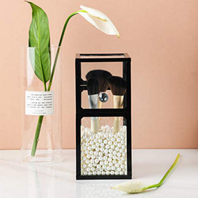 London Boutique Large Makeup Organiser Cosmetic Storage Makeup Brush Holder with Lid Dustproof Pearls (Black)