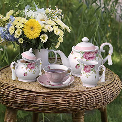 London Boutique Large Teapot Milk Jug Sugar Bowl Afternoon Tea Set Fince China Vintage Flora Gift Box (Whole Set)