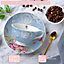London Boutique Tea Cup and Saucer Set 2 Afternoon Tea Set New Bone China Vintage Flora Gift Box 200m (Blue)