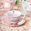 London Boutique Tea Cup and Saucer Set 2 Afternoon Tea Set New Bone China Vintage Flora Gift Box 200m (Pink)