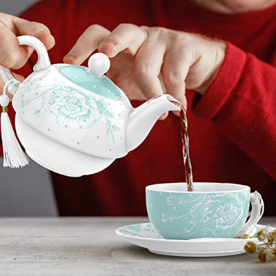 London Boutique Tea for One Teapot Teacup Saucer Set Afternoon Tea Set for 1 New Bone