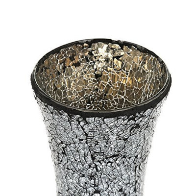 London Boutique Vase Cylinder Handmade Mosaic Glitter Vase Decorative Sparkled Glass gift present (Cylinder Black)