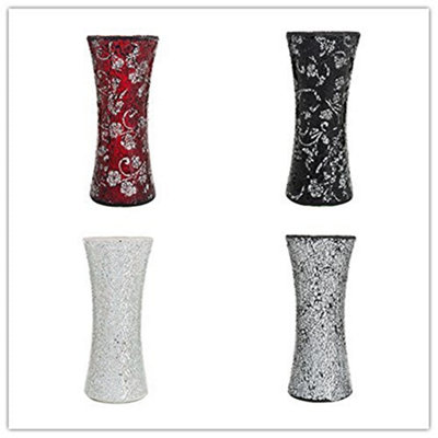 London Boutique Vase Cylinder Handmade Mosaic Glitter Vase Decorative Sparkled Glass gift present (Cylinder Black)