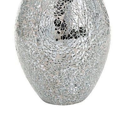 London Boutique Vases Mosaic Silver Large small Decorative Glitter Sparkle vase gift present H28 (Small, Silver White)