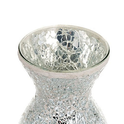 London Boutique Vases Mosaic Silver Large small Decorative Glitter Sparkle vase gift present H28 (Small, Silver White)