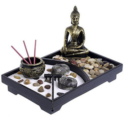 London Boutique Zen Garden Buddha Candle Holder Incense Holder white sand and decorative Stones (Thai Buddha)