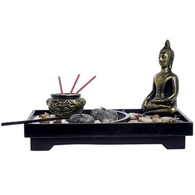London Boutique Zen Garden Buddha Candle Holder Incense Holder white sand and decorative Stones (Thai Buddha)