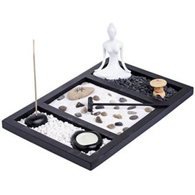 London Boutique Zen Garden Buddha Candle Holder Incense Holder white sand and decorative Stones (Zen Buddha)