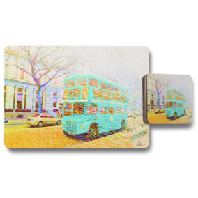 london bus green front (Placemat & Coaster Set) / Default Title