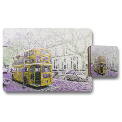 London bus YELLOW rear (Placemat & Coaster Set) / Default Title DIY