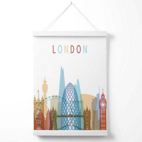 London Colourful City Skyline Poster with Hanger / 33cm / White