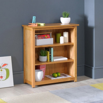 London Essentials Oak Small Low Compact Adjustable 3 Shelf Bookcase