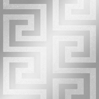 London Greek Key Wallpaper in Silver