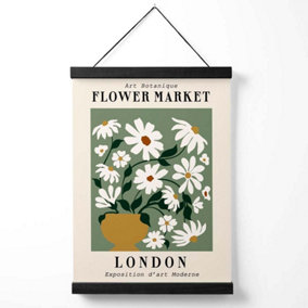 London Green and White Flower Market Exhibition Medium Poster with Black Hanger