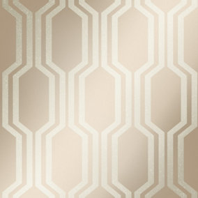 London Hex Wallpaper In Gold and Cream