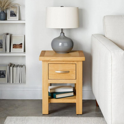 London Oak 36cm Lamp Side Table with Drawer - Fully Assembled By Roseland Furniture