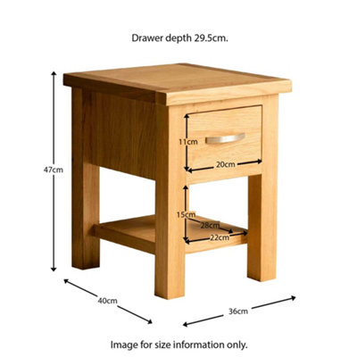 London Oak 36cm Lamp Side Table with Drawer - Fully Assembled By Roseland Furniture