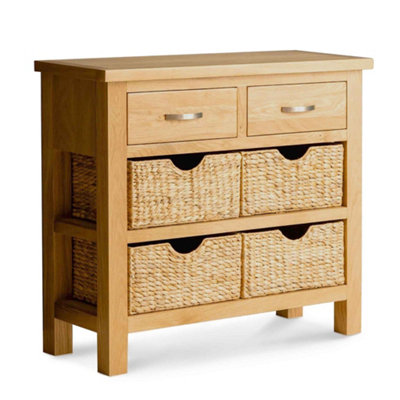 London Oak 85cm Console Table with Baskets - Fully Assembled By Roseland Furniture