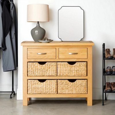 London Oak 85cm Console Table with Baskets - Fully Assembled By