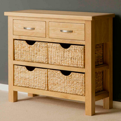 London Oak 85cm Console Table with Baskets - Fully Assembled By ...