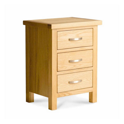 London Oak Bedside Table - Fully Assembled 3 Drawer Cabinet - By Roseland Furniture