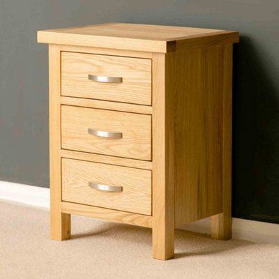 London Oak Bedside Table - Fully Assembled 3 Drawer Cabinet - By Roseland Furniture