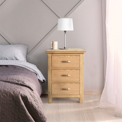 London Oak Bedside Table - Fully Assembled 3 Drawer Cabinet - By Roseland Furniture