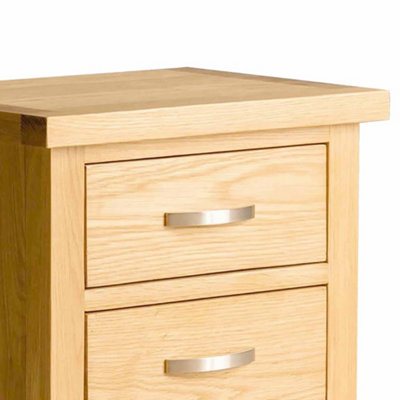 London Oak Bedside Table - Fully Assembled 3 Drawer Cabinet - By Roseland Furniture