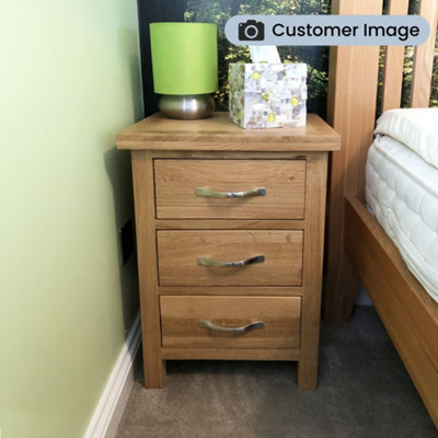 London Oak Bedside Table - Fully Assembled 3 Drawer Cabinet - By Roseland Furniture