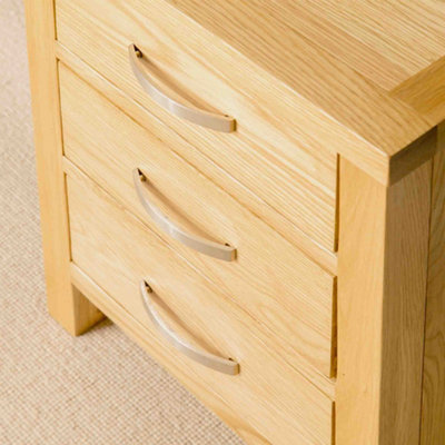 London Oak Bedside Table - Fully Assembled 3 Drawer Cabinet - By Roseland Furniture