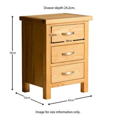 London Oak Bedside Table - Fully Assembled 3 Drawer Cabinet - By Roseland Furniture
