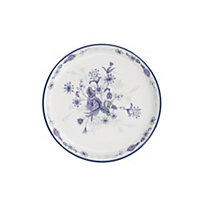 London Pottery Blue Rose Cake Plate, Ceramic, Almond Ivory / Blue, 20 cm