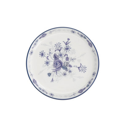 London Pottery Blue Rose Cake Plate, Ceramic, Almond Ivory / Blue, 20 cm