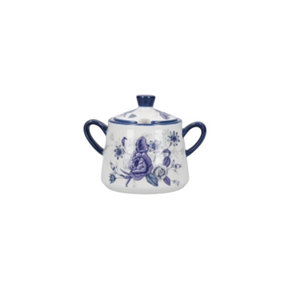 London Pottery Blue Rose Lidded Sugar Bowl, Ceramic, Almond Ivory / Blue, 13 x 8 x 10 cm
