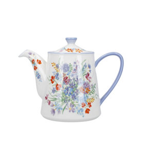 London Pottery Viscri Meadow Ceramic Teapot, 4 Cup / 900 ml, Almond Ivory / Cornflower Blue
