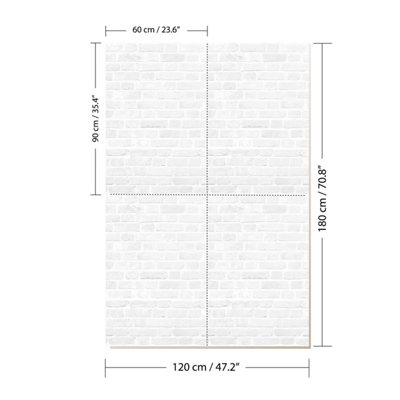 London Shoreditch Blanc Brickwall Wall Mural - 4 pcs Wall Mural Big Wallpaper Decoration  White - 4