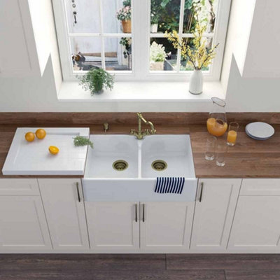 London Sink Company LSC Butler 795 2-Bowl White Ceramic Kitchen Sink ...