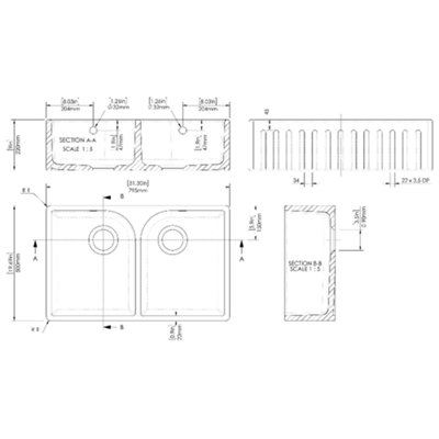 London Sink Company LSC Fluted Butler 795mm 2-Bowl White Gloss Ceramic ...