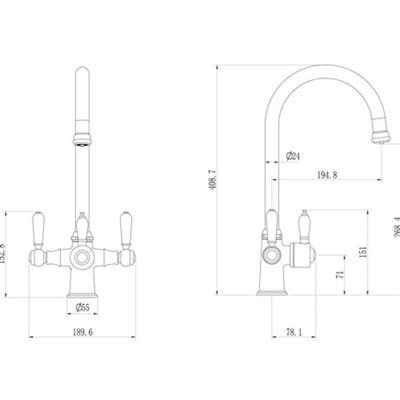 London Sink Company Traditional Cruciform 3-in-1 Boiling, Hot and Cold Kitchen Tap with Tank, Gloss