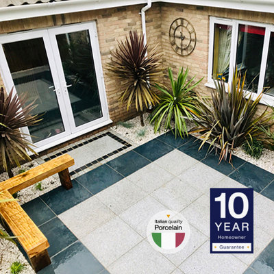 London Stone Charcoal 20mm Porcelain Paving Slabs 600x600 Pack of 28 (10.08m2)