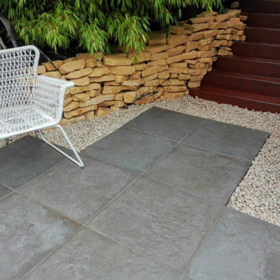London Stone Graphite Grey 22mm Limestone Paving Slabs 600x600 Pack of ...