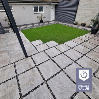 London Stone Grey Quartz 20mm Porcelain Paving Slabs 600x600 Pack of 28 (10.08m2)