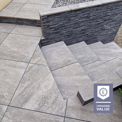 London Stone Grey Quartz 20mm Porcelain Paving Slabs 900x600 Pack of 20 (10.80m2)
