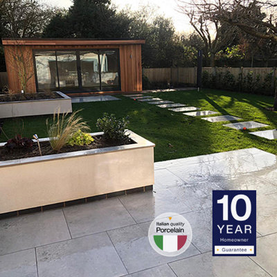 London Stone Light Grey 20mm Porcelain Paving Slabs 600x600 Pack of 28 (10.08m2)