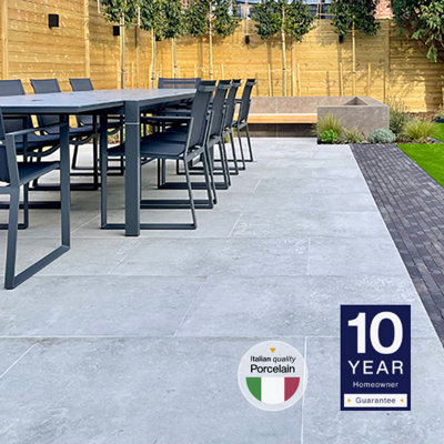 London Stone Light Grey 20mm Porcelain Paving Slabs 900x600 Pack of 20 (10.80m2)
